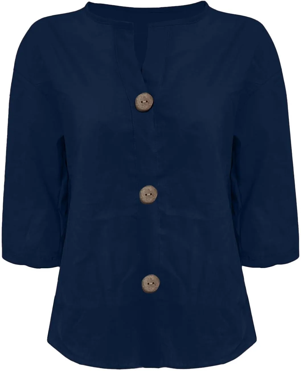 3/4 Sleeve Linen Shirts for Women 2025 Summer V Neck Loose Vacation Beach Blouses Casual Button Down Tunic Tops
