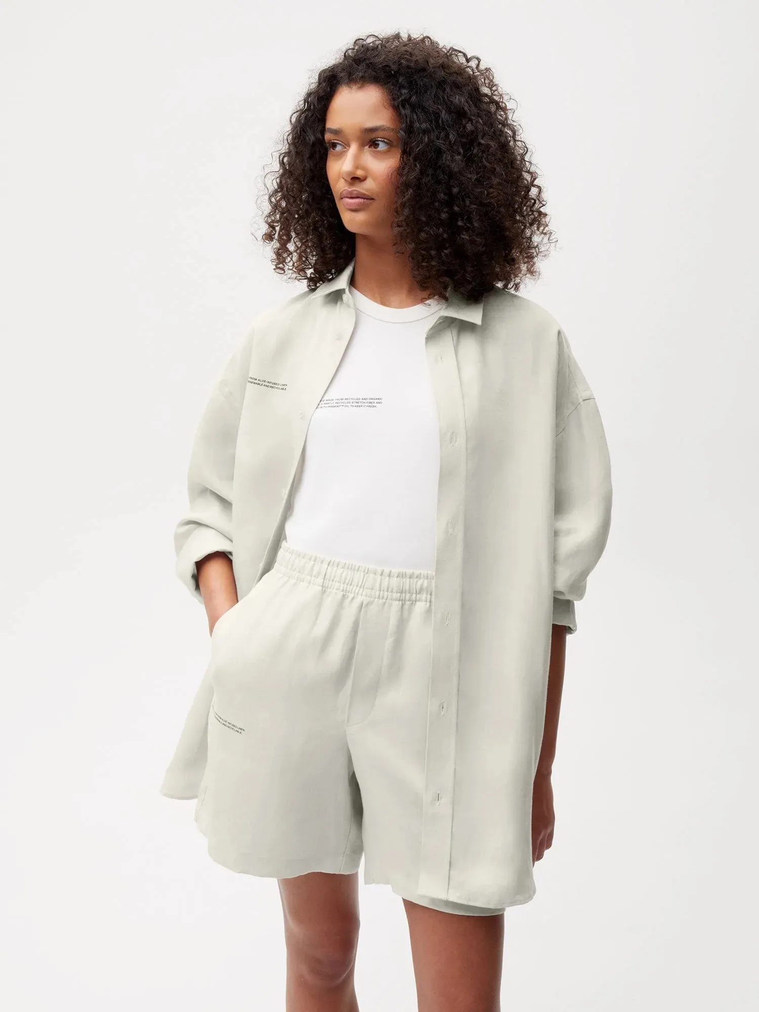 Aloe Linen Collared Long Sleeve Shirt—limestone