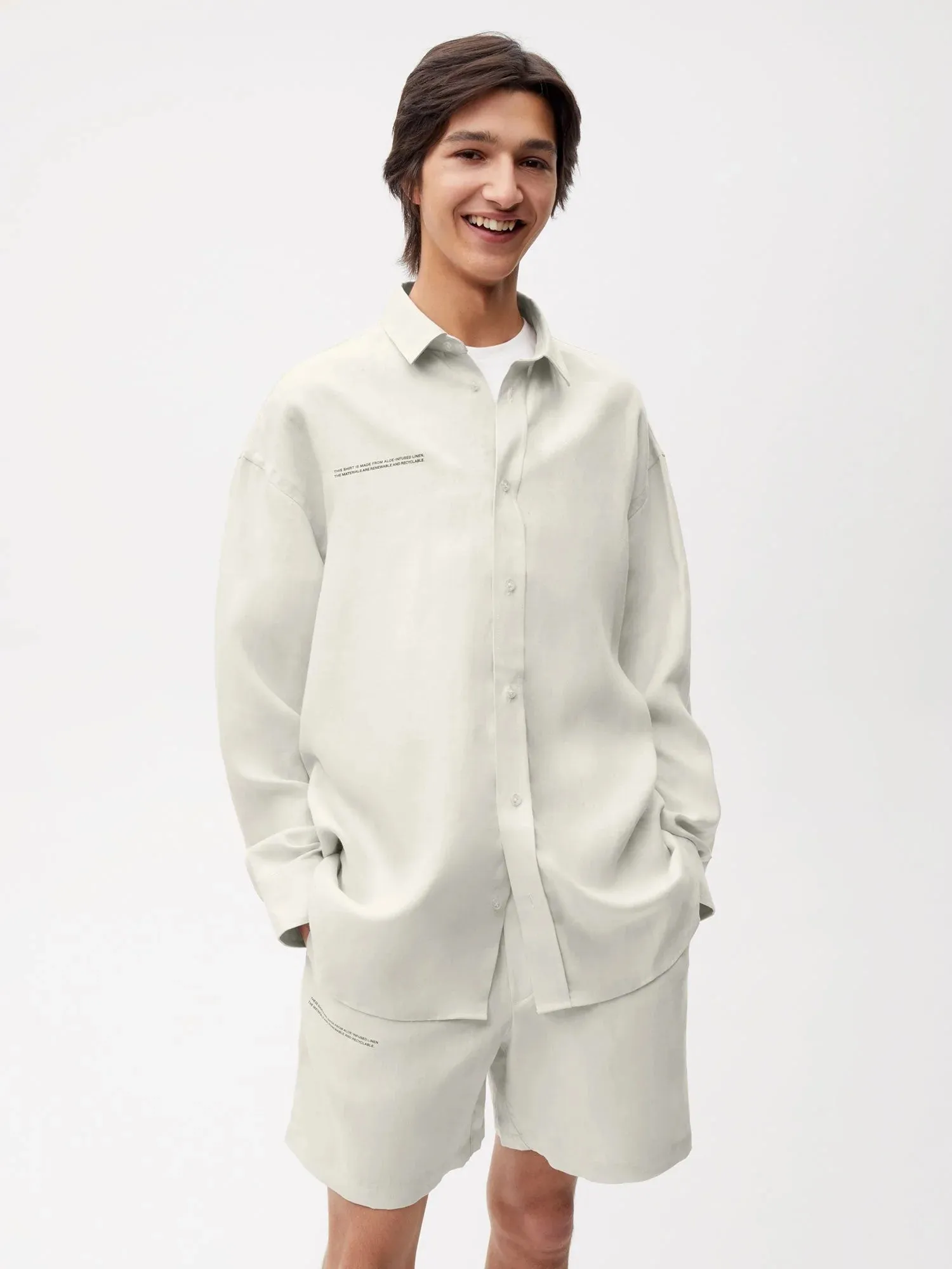 Aloe Linen Collared Long Sleeve Shirt—limestone