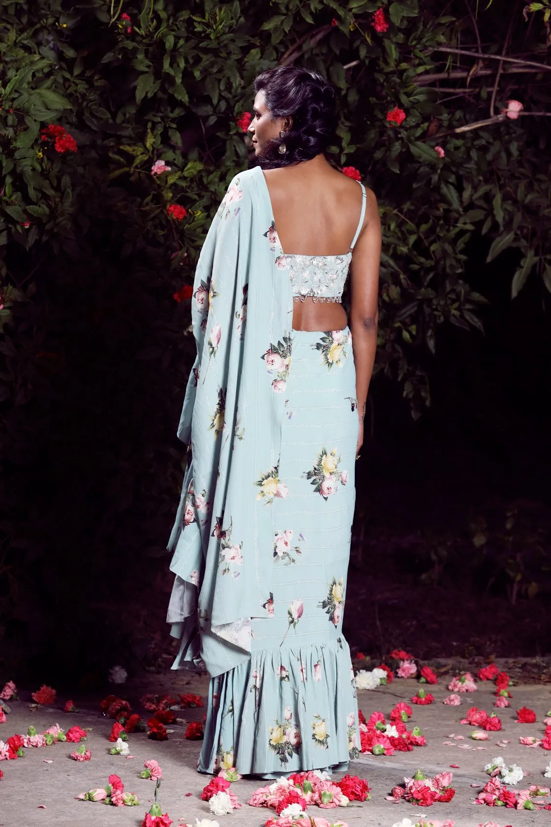 Aquamarineruffle saree
