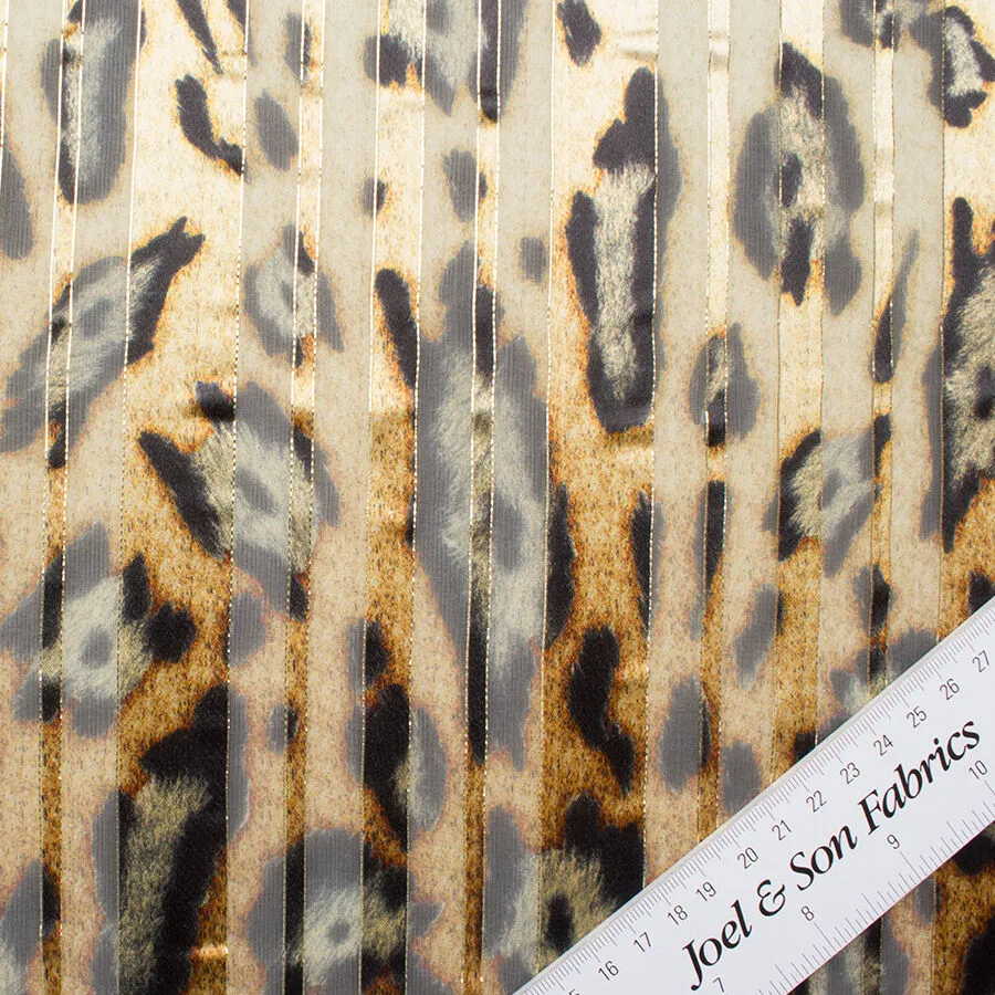 Beige & Brown Animal Print & Gold Lamé Silk