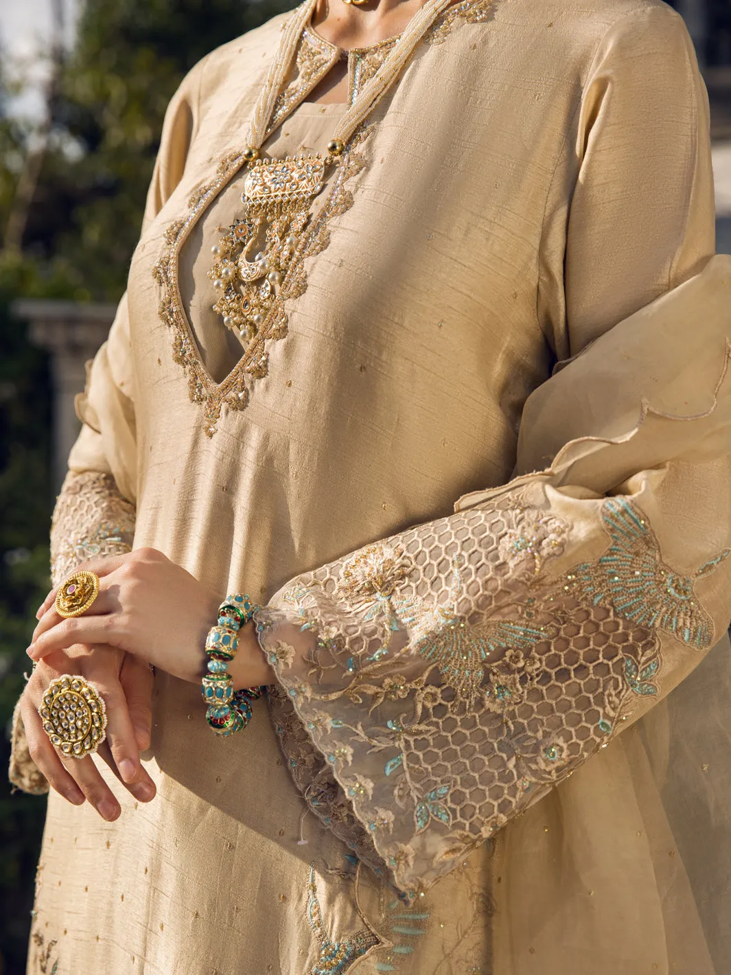 Beige Dola Silk 3 Piece Formal Unstitched - AL-3PS-LS-UN-399