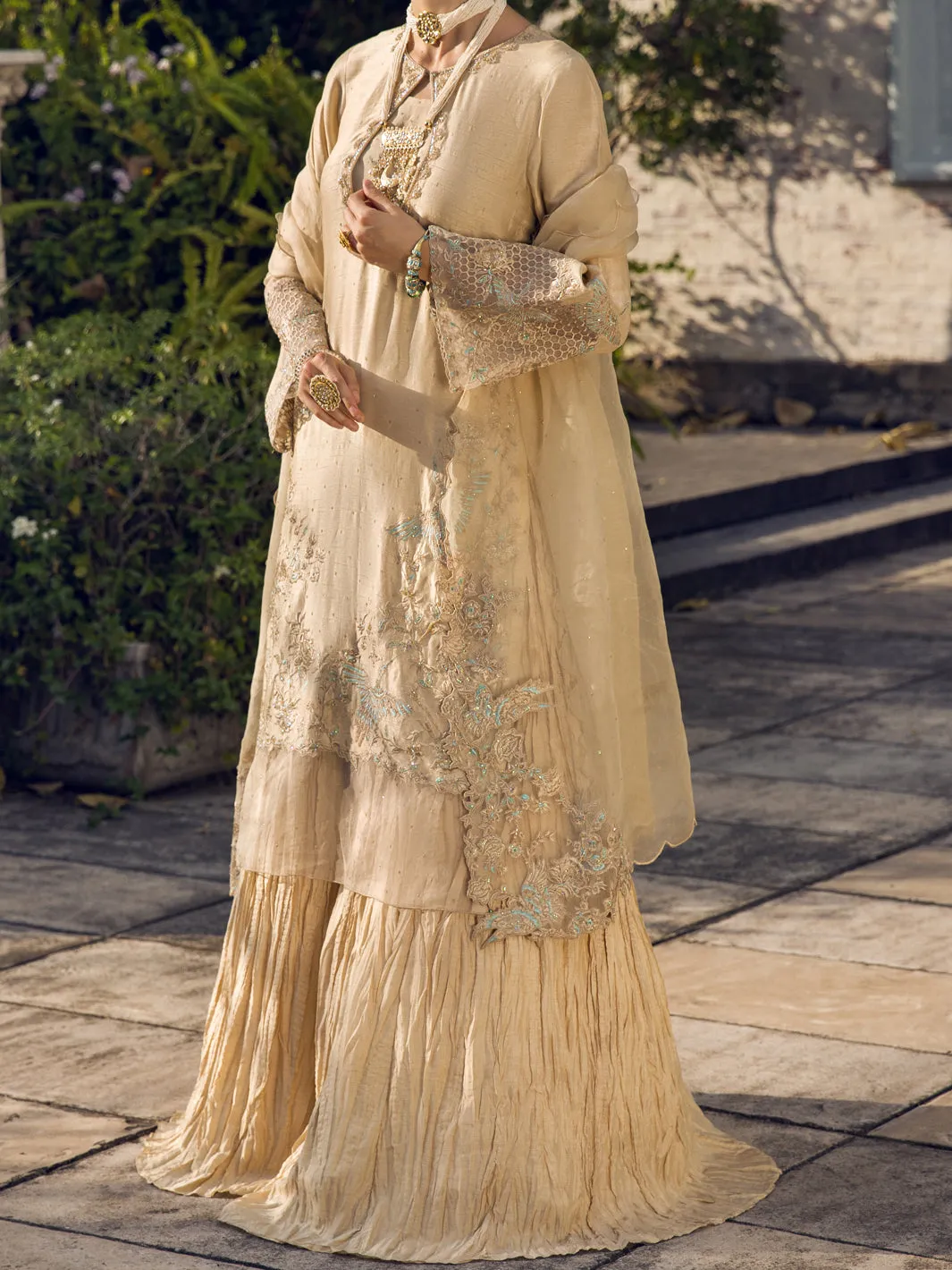 Beige Dola Silk 3 Piece Formal Unstitched - AL-3PS-LS-UN-399