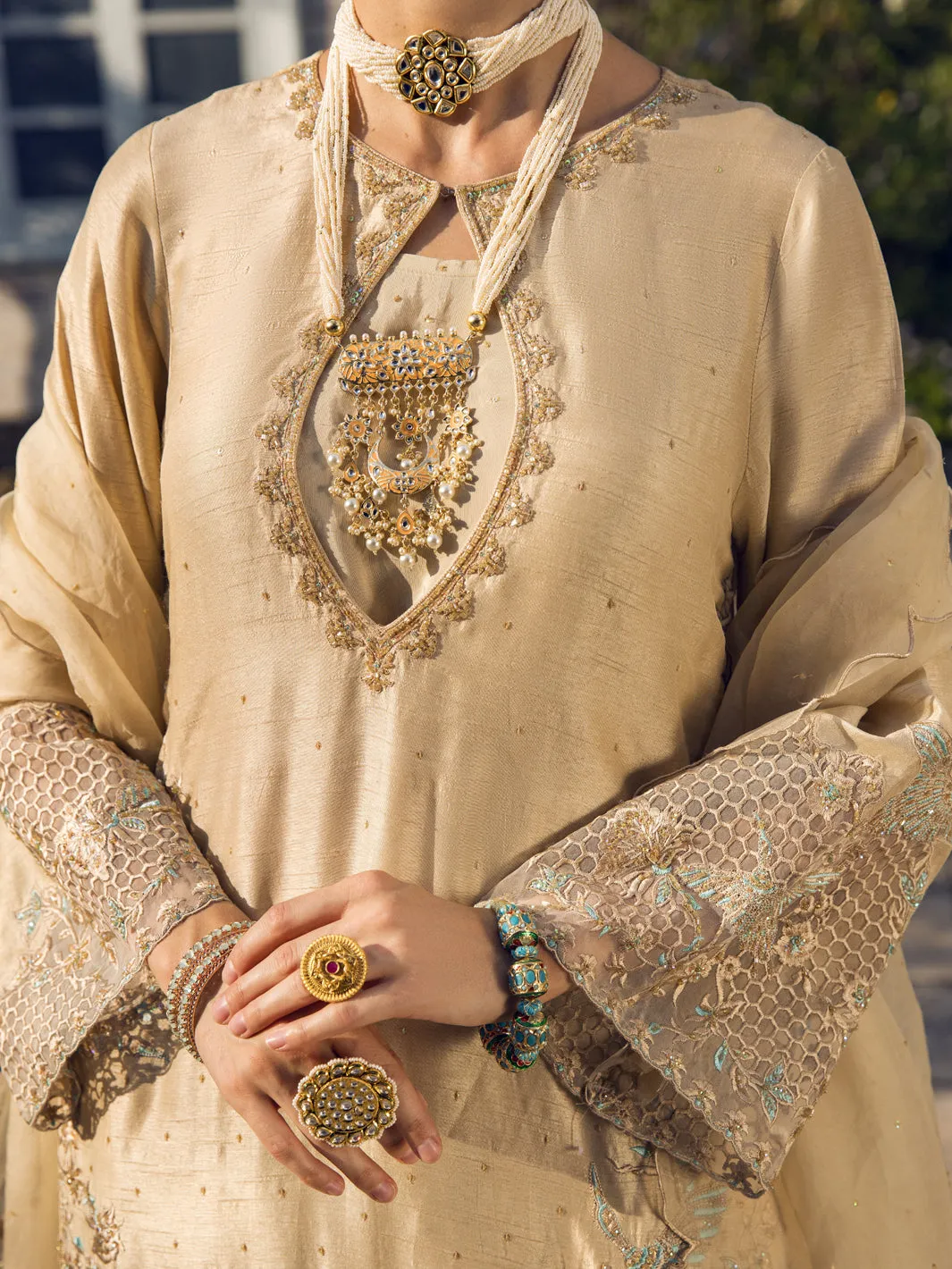 Beige Dola Silk 3 Piece Formal Unstitched - AL-3PS-LS-UN-399