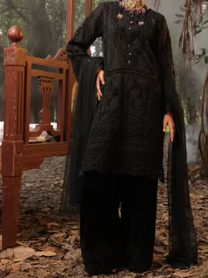 Black Organza 3 Piece Formal Unstitched - AL-3PS-LS-UN-393