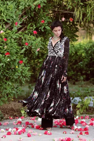 Black printed heavy embelished angrakha set