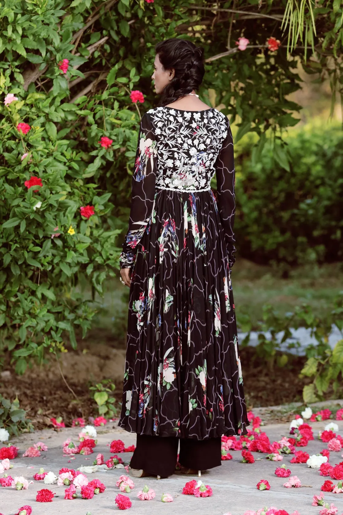 Black printed heavy embelished angrakha set