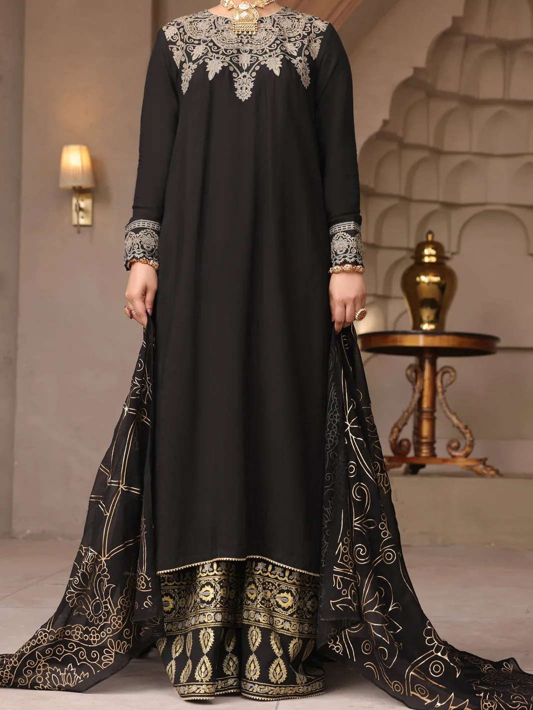 Black Viscose 3 Piece Unstitched - ALP-3PS-1647