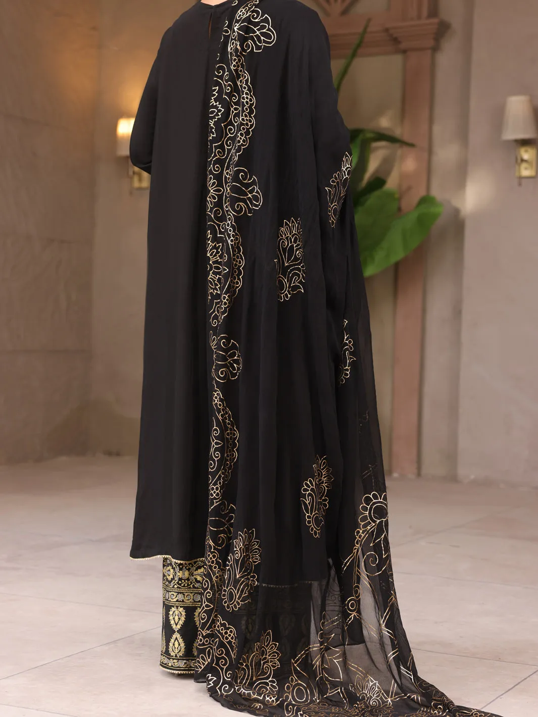 Black Viscose 3 Piece Unstitched - ALP-3PS-1647