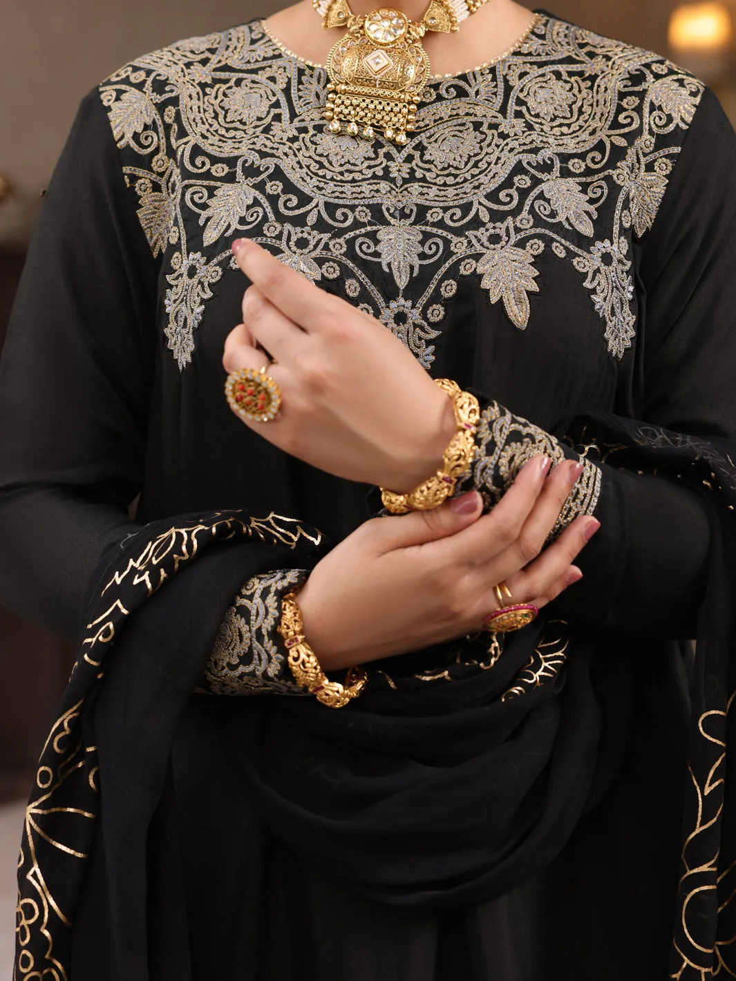 Black Viscose 3 Piece Unstitched - ALP-3PS-1647