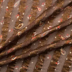 Brown Floral Printed Metallic Silk Chiffon (A 1.45m Piece)