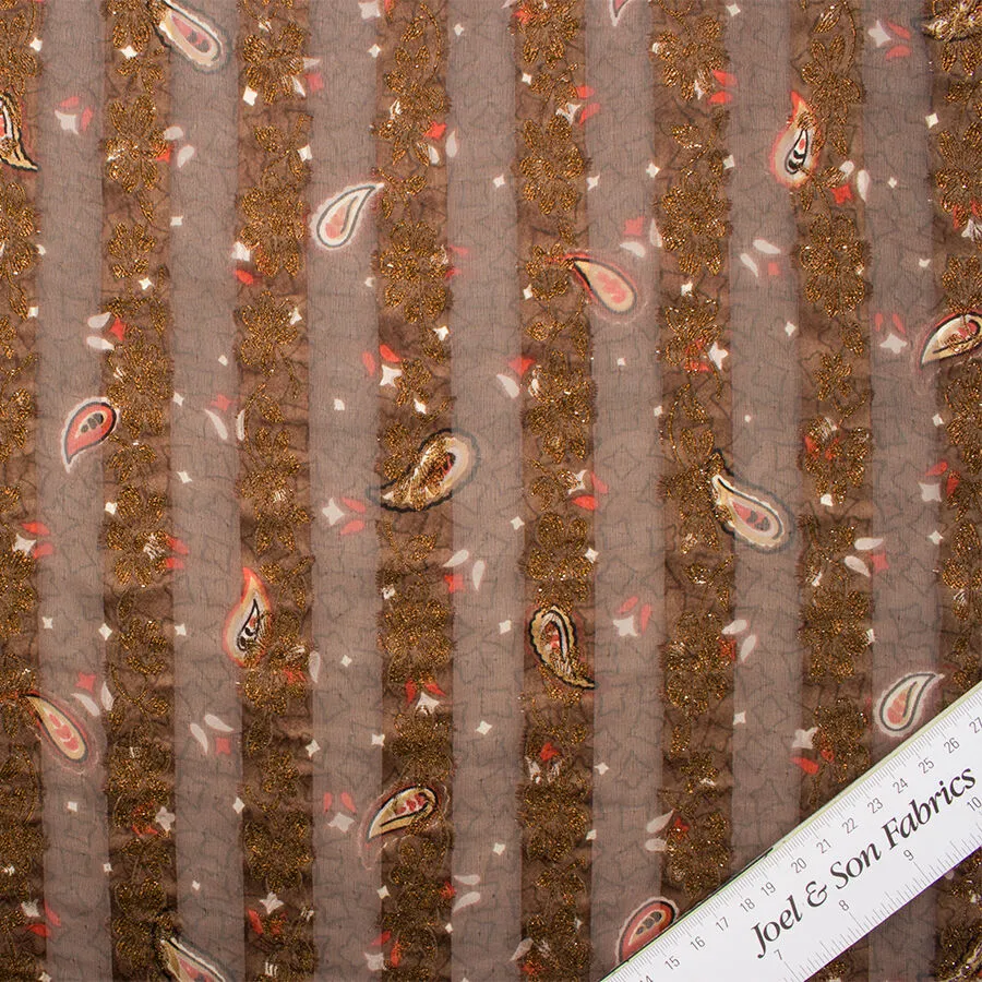 Brown Floral Printed Metallic Silk Chiffon (A 1.45m Piece)
