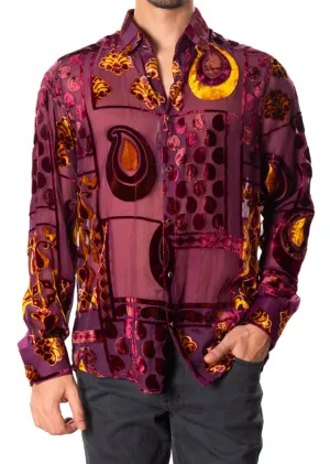 Burgundy Gold Baroque Velvet Shirt