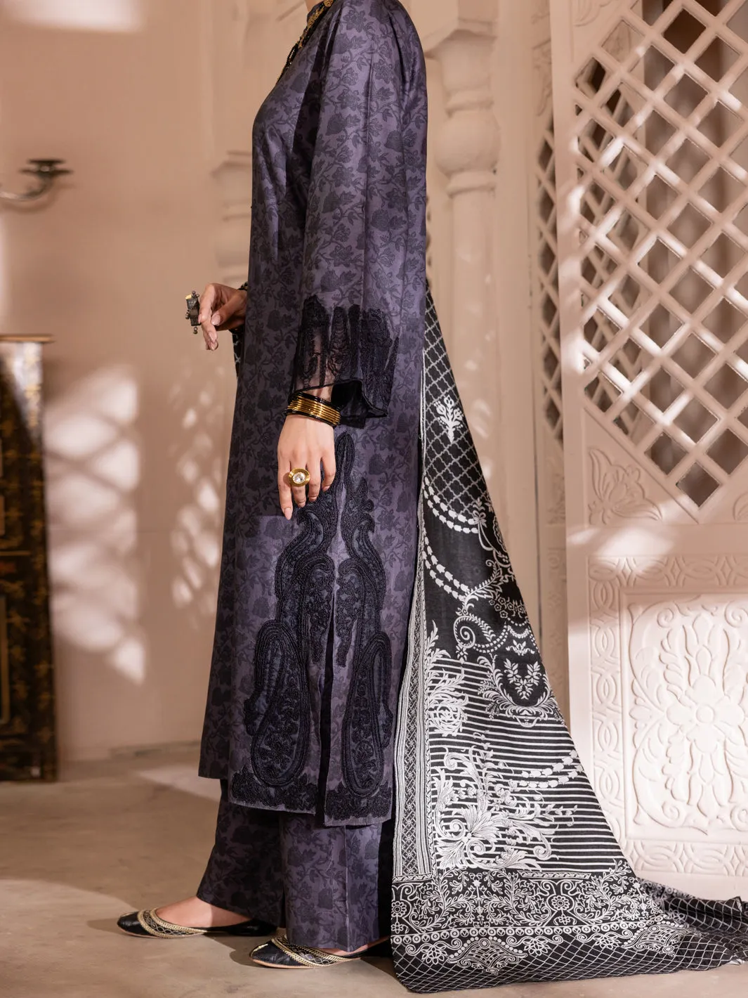 Charcoal Cambric 3 Piece Unstitched - ALP-3PS-1904
