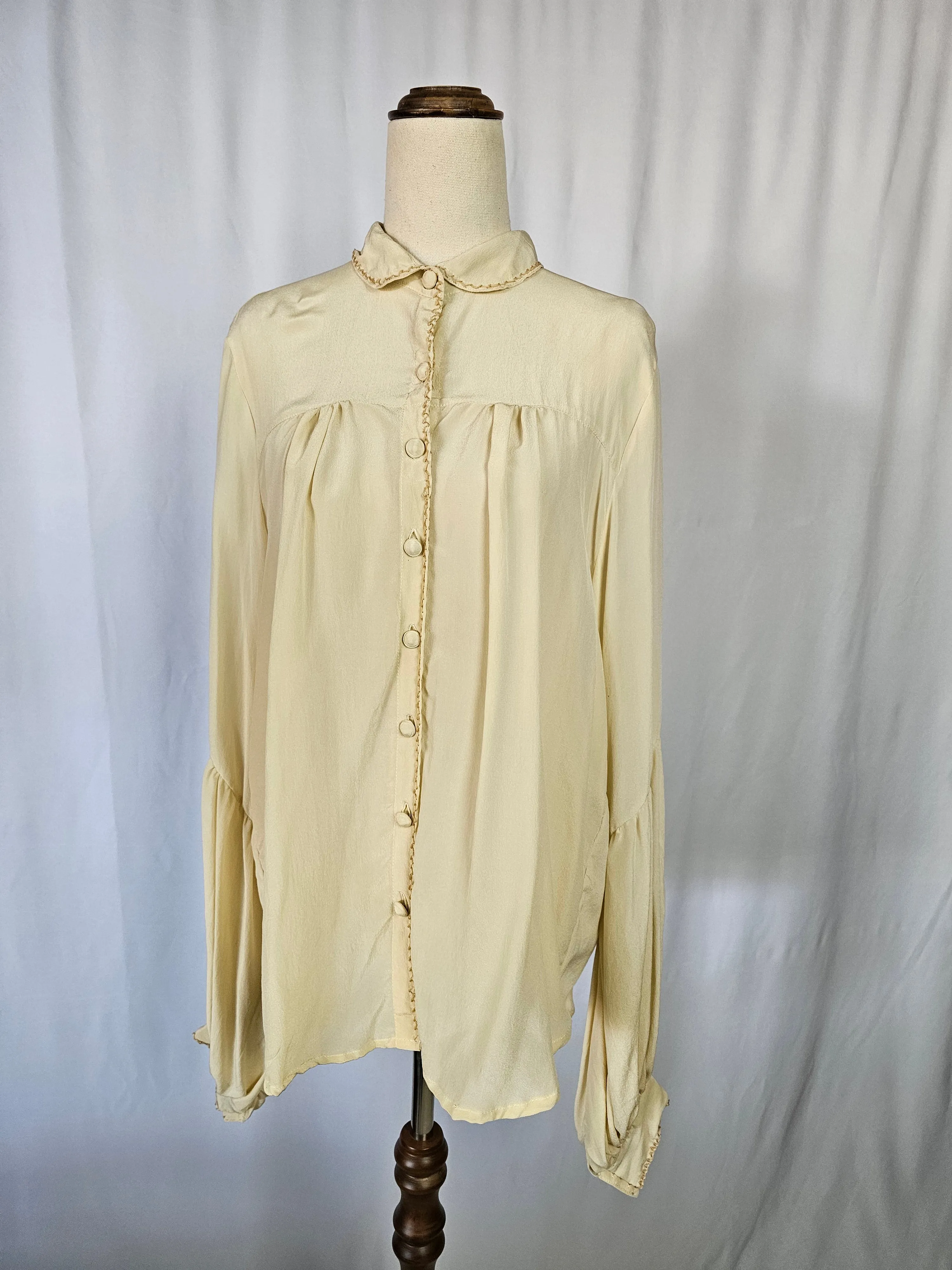 Chasing Unicorns "till the morning comes" silk shirt blouse L