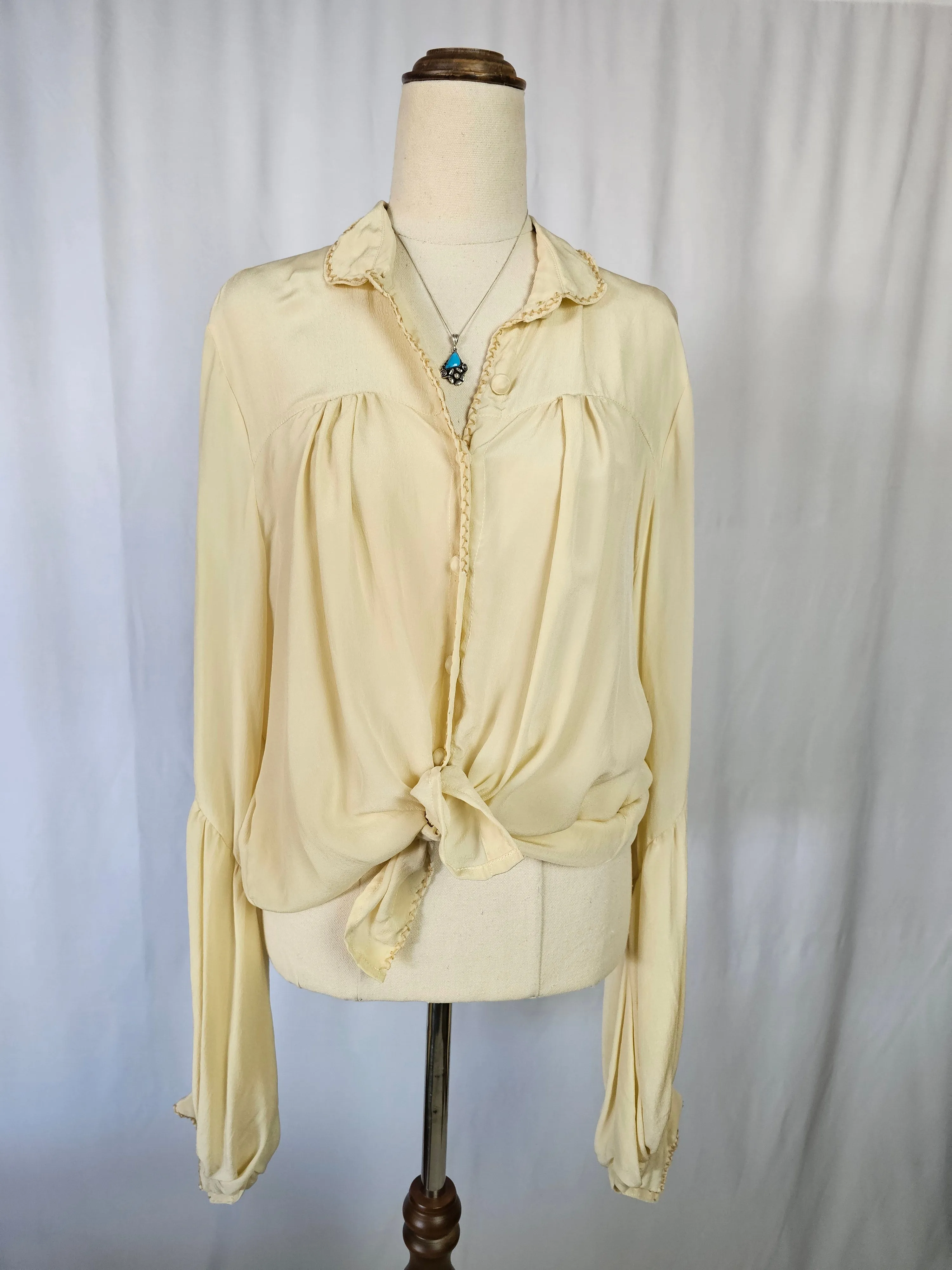 Chasing Unicorns "till the morning comes" silk shirt blouse L