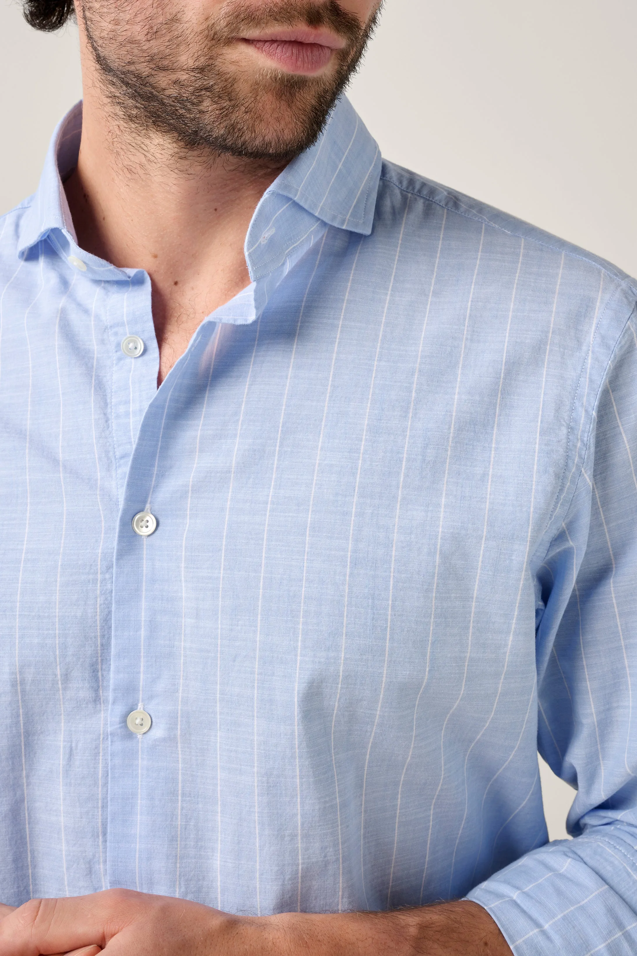 Christian Kimber Italian Chambray Shirt - Soft Blue Stripe