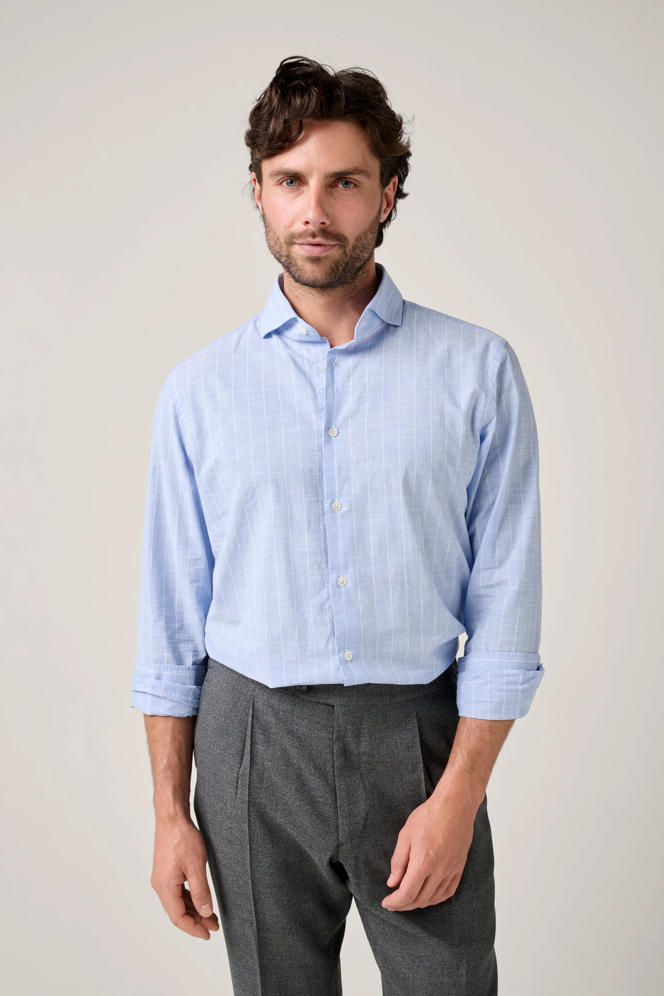 Christian Kimber Italian Chambray Shirt - Soft Blue Stripe