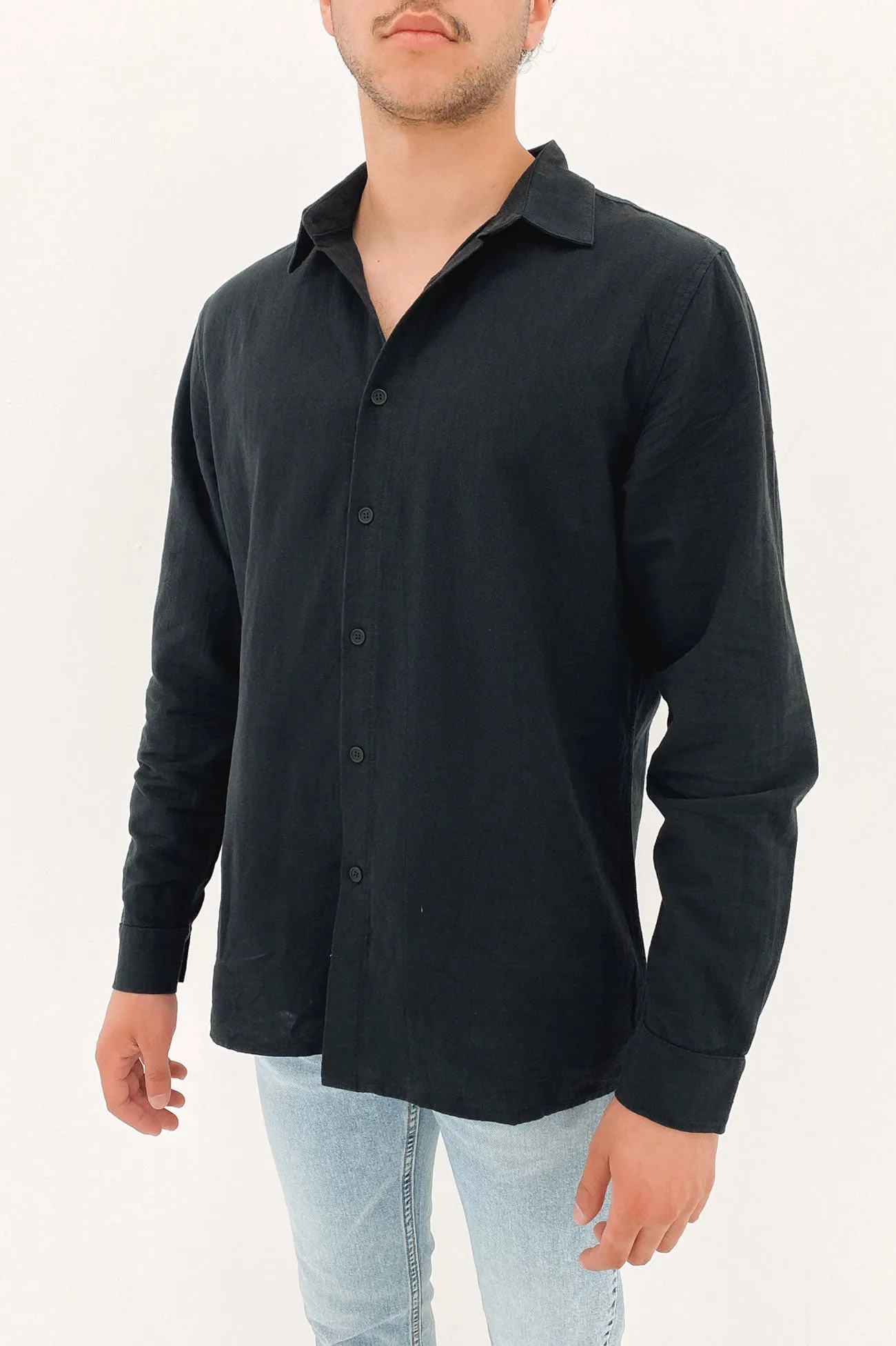 Classic Linen Long Sleeve Shirt Vintage Black