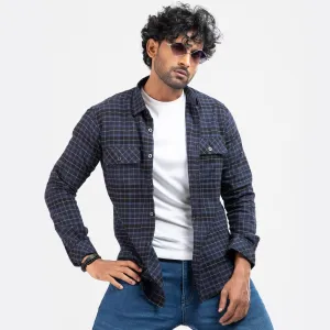 Cozy Long Sleeve Flannel Shirt - Navy
