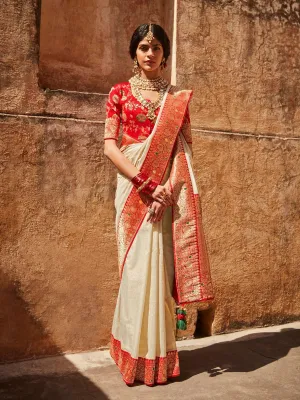 Cream Silk Wedding Saree