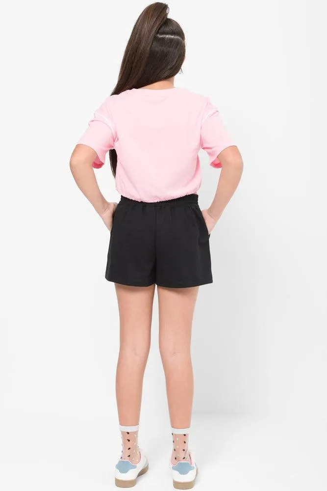 Cropped Bungee Cord Hem T-Shirt Pink