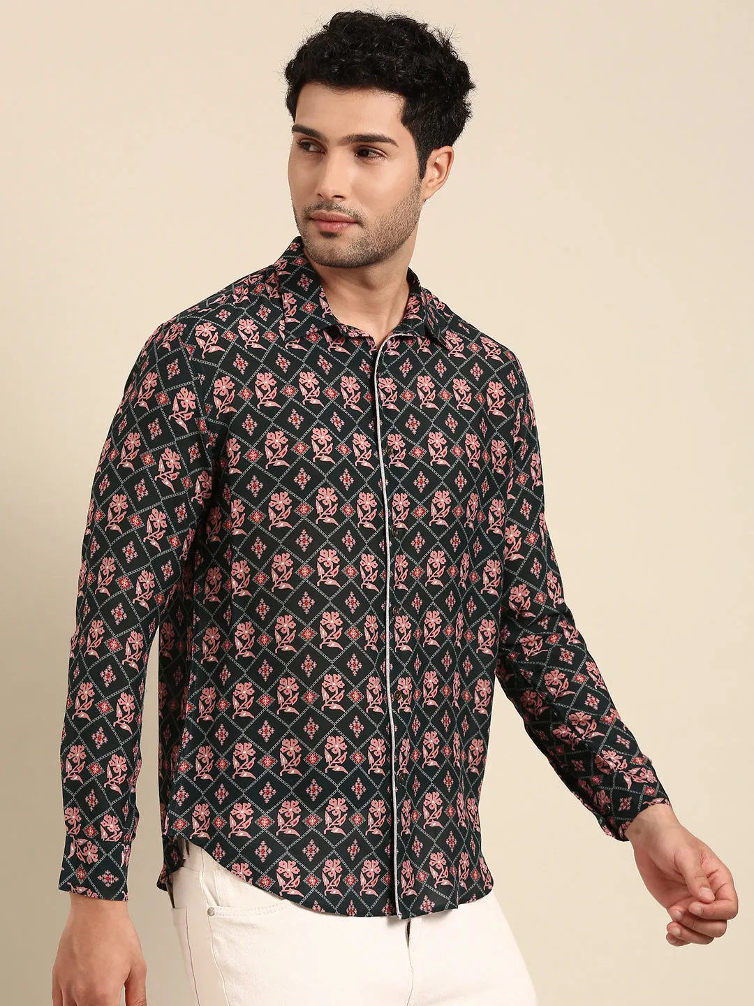 Dark Blue Printed Muslin Shirt - MM0880