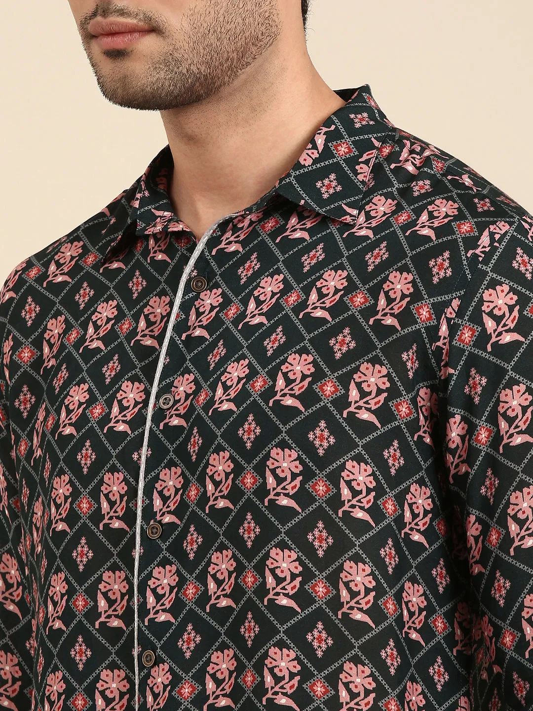 Dark Blue Printed Muslin Shirt - MM0880