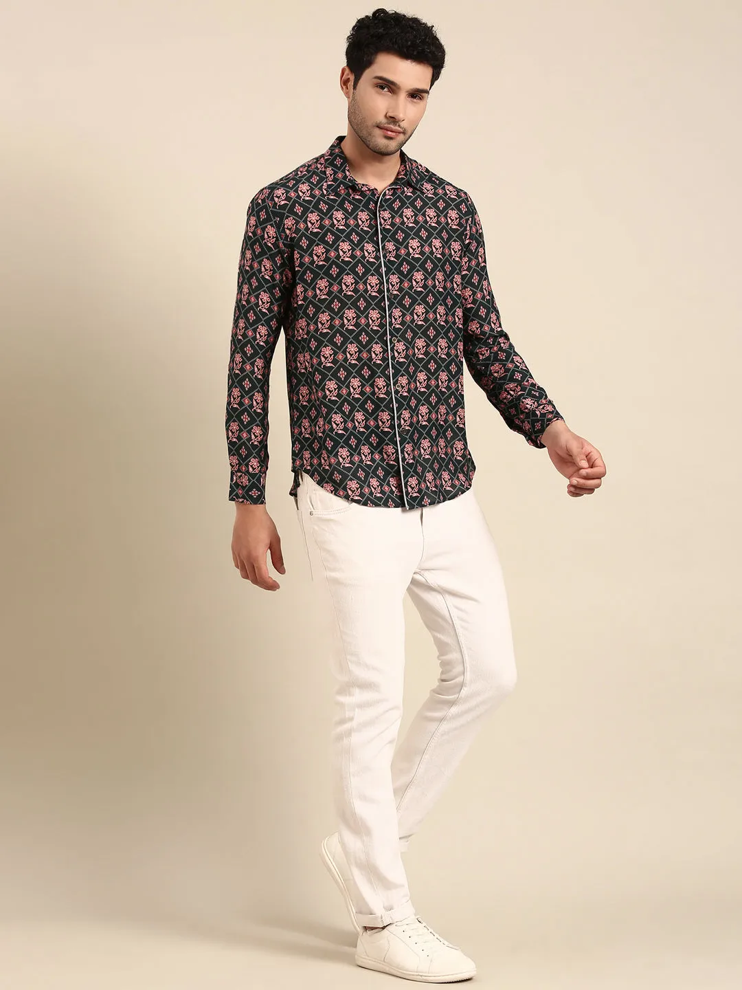 Dark Blue Printed Muslin Shirt - MM0880
