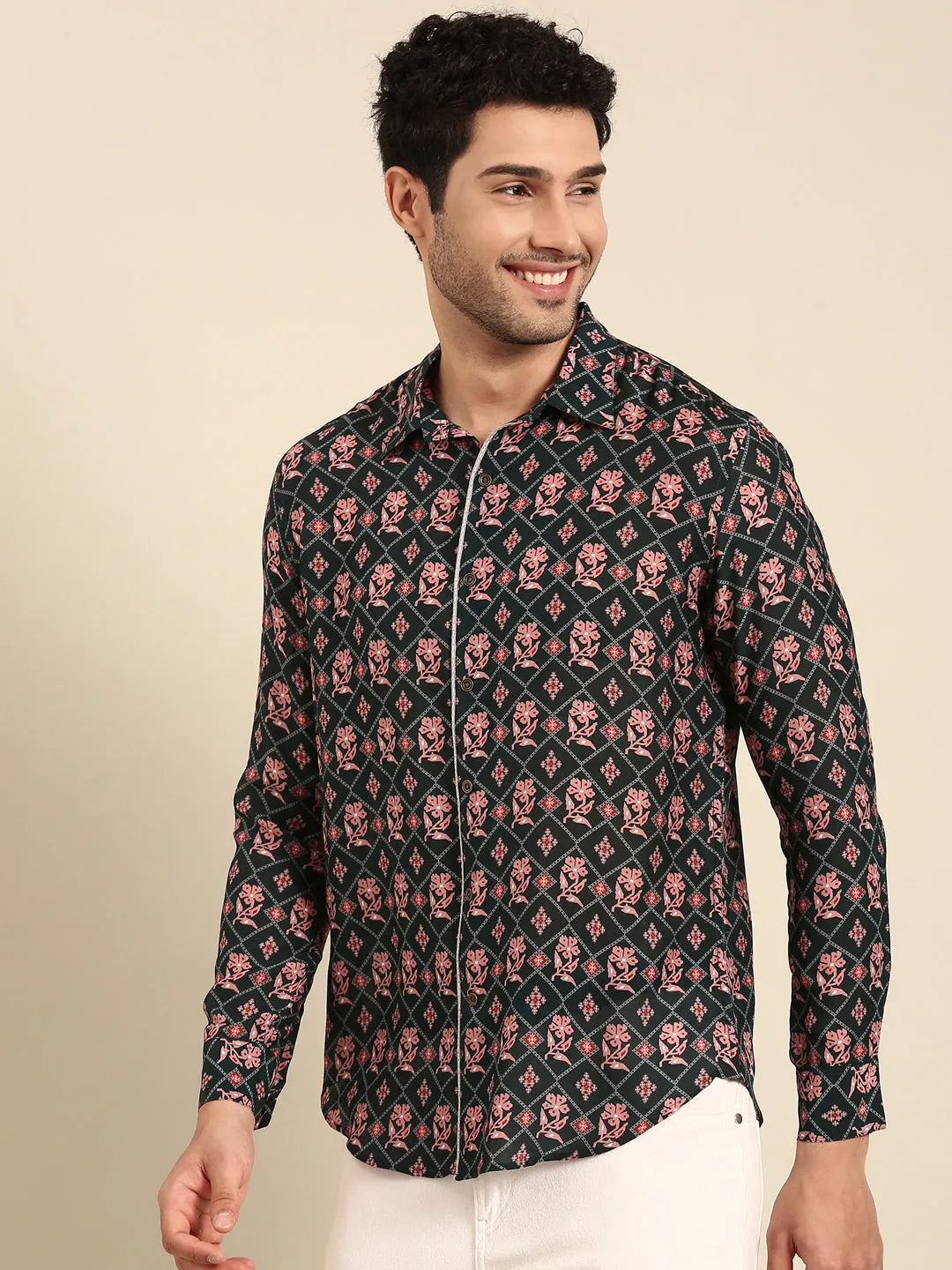 Dark Blue Printed Muslin Shirt - MM0880