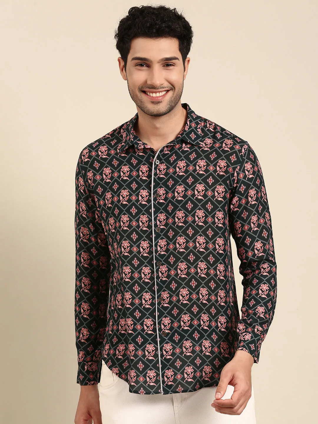 Dark Blue Printed Muslin Shirt - MM0880