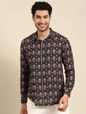 Dark Blue Printed Muslin Shirt - MM0880