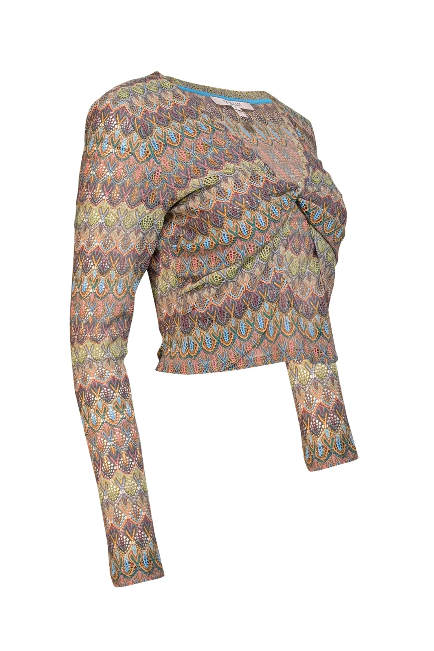 Derek Lam - Green & Multicolor Crochet Twist Front Top Sz S