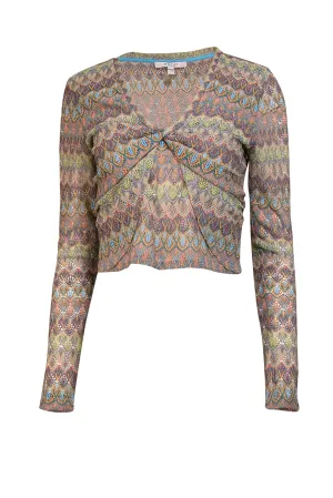 Derek Lam - Green & Multicolor Crochet Twist Front Top Sz S