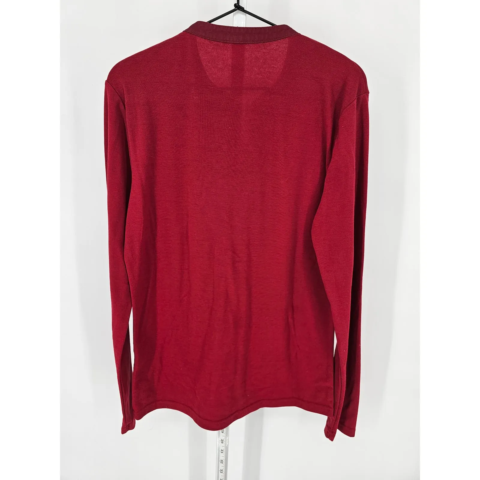 Doublju Mens Sz L Long Sleeve Henley Style T Shirt Solid Red Button Up