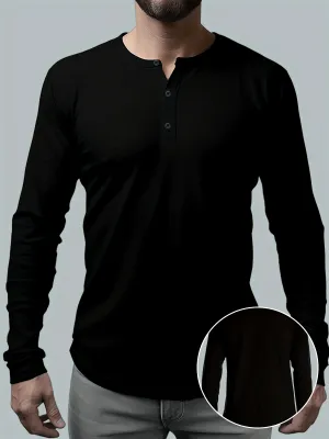Elder - Heren Lange Mouw Henley Shirt met Knoopsluiting