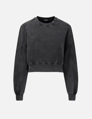 Embossed Slogan Cropped Sweatshirt