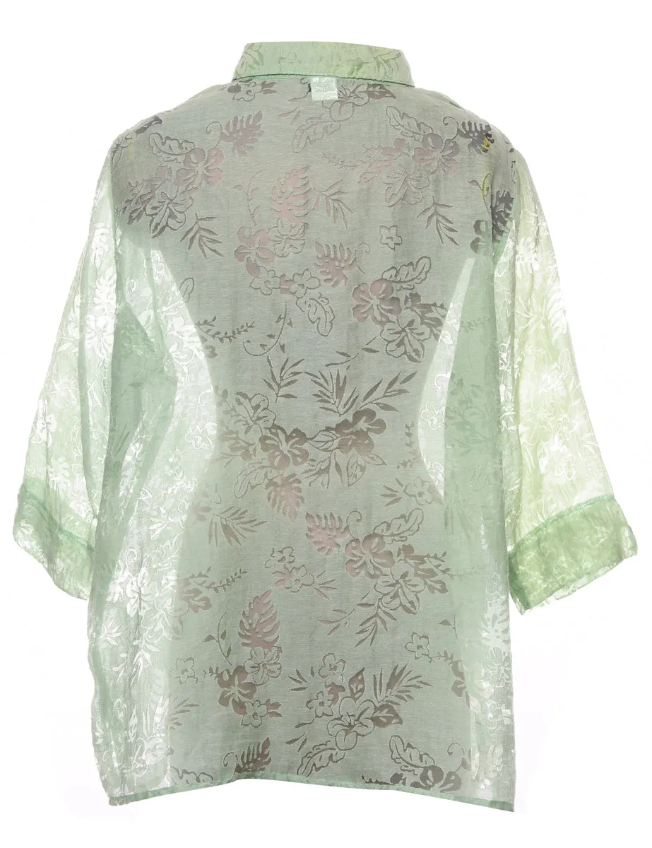 Floral Light Green Sheer Shirt - XL
