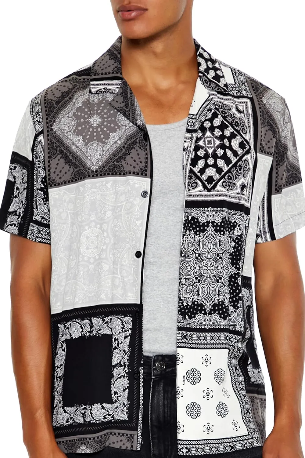 Forever 21 Men's Colorblock Rayon Paisley Shirt