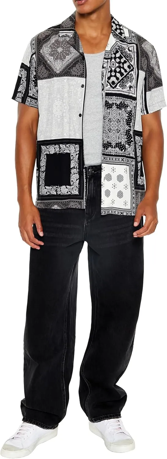 Forever 21 Men's Colorblock Rayon Paisley Shirt