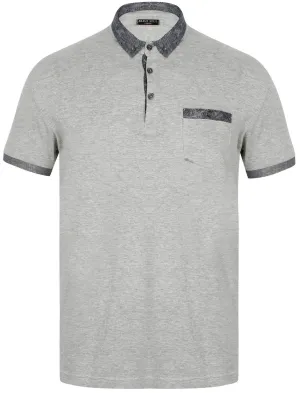 Gill Polo Shirt with Paisley Trim in Light Grey Marl