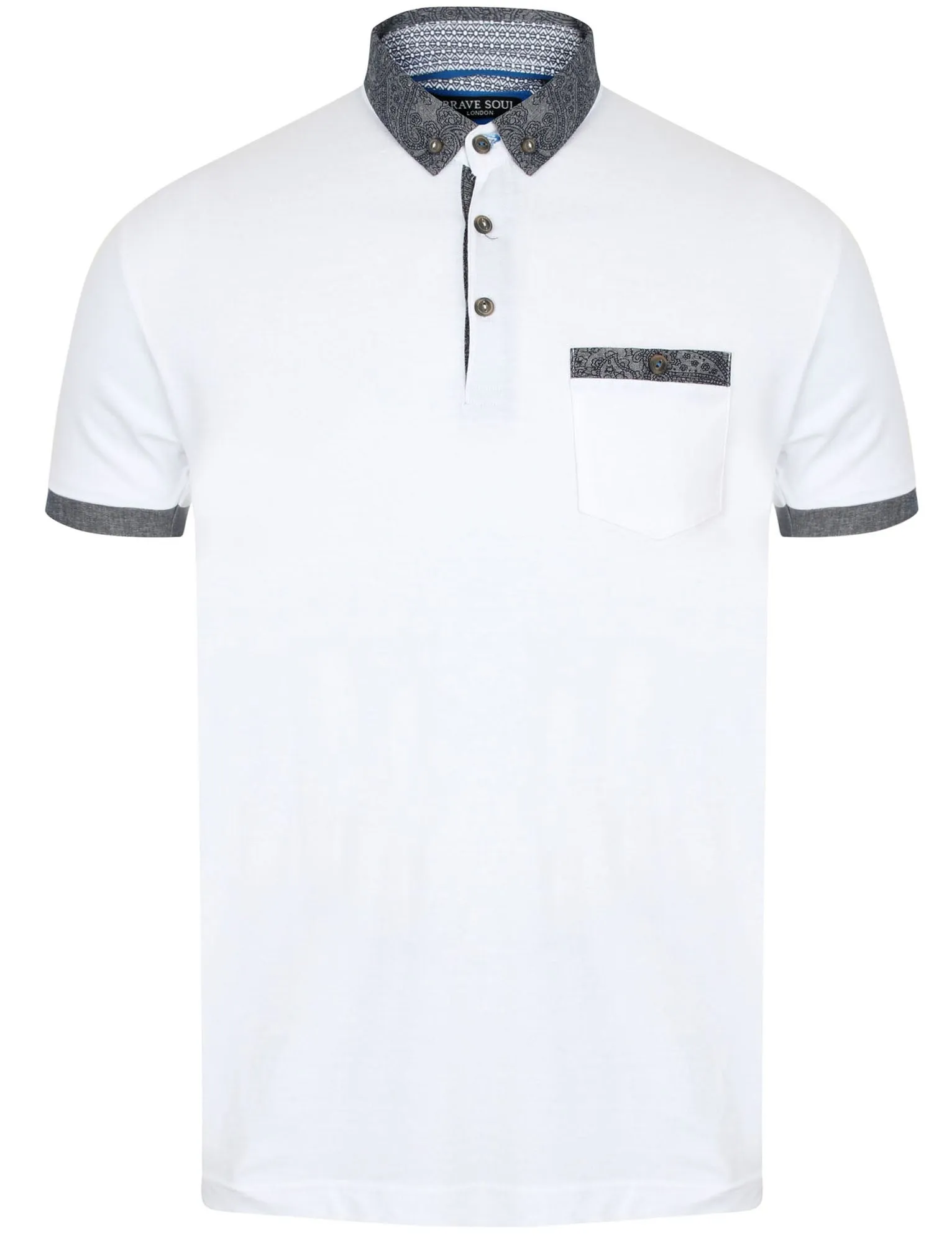 Gill Polo Shirt with Paisley Trim in White