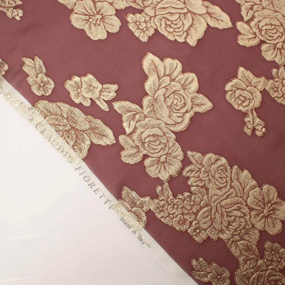 Gold Metallic Floral Maroon Silk Chiffon Jacquard (A 3.35m Piece)