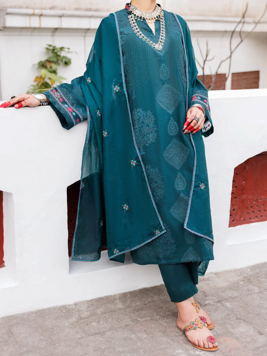 Green Dobby Jacquard 3 Piece Unstitched - ALP-3PS-1950