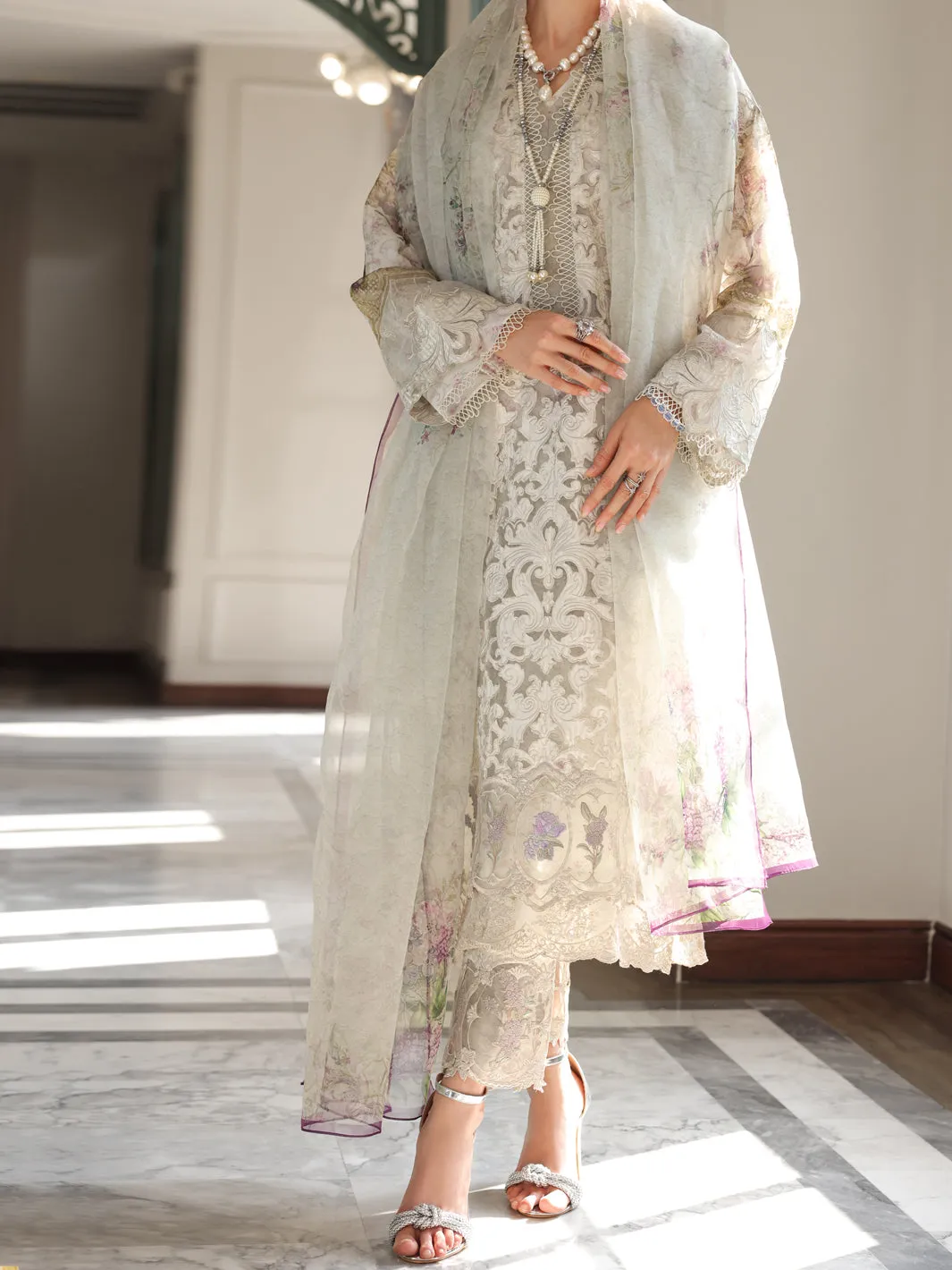 Grey Poly-Organza 3 Piece Unstitched - ALP-3PS-1785