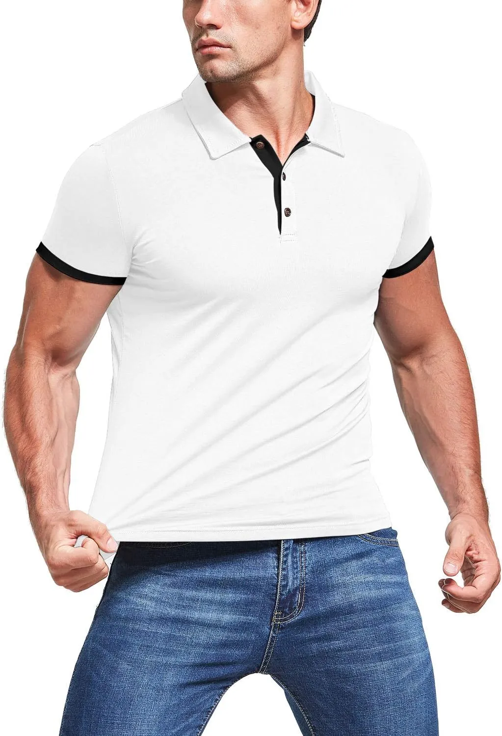 KUYIGO Men's Short Sleeve Polo Shirts Casual Slim Fit Basic Designed Cotton Shirt Tops