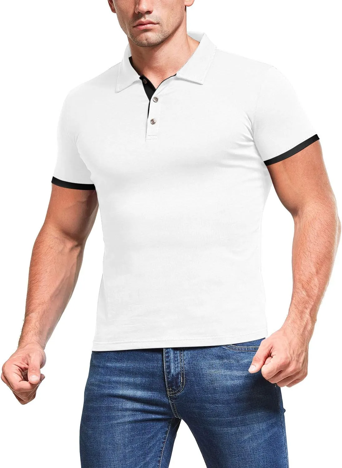 KUYIGO Men's Short Sleeve Polo Shirts Casual Slim Fit Basic Designed Cotton Shirt Tops
