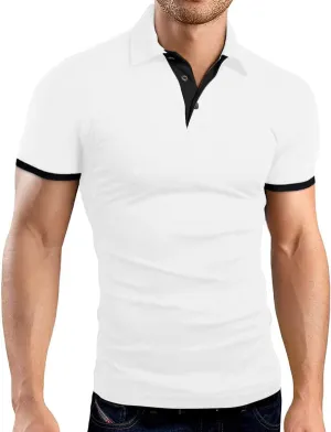 KUYIGO Men's Short Sleeve Polo Shirts Casual Slim Fit Basic Designed Cotton Shirt Tops