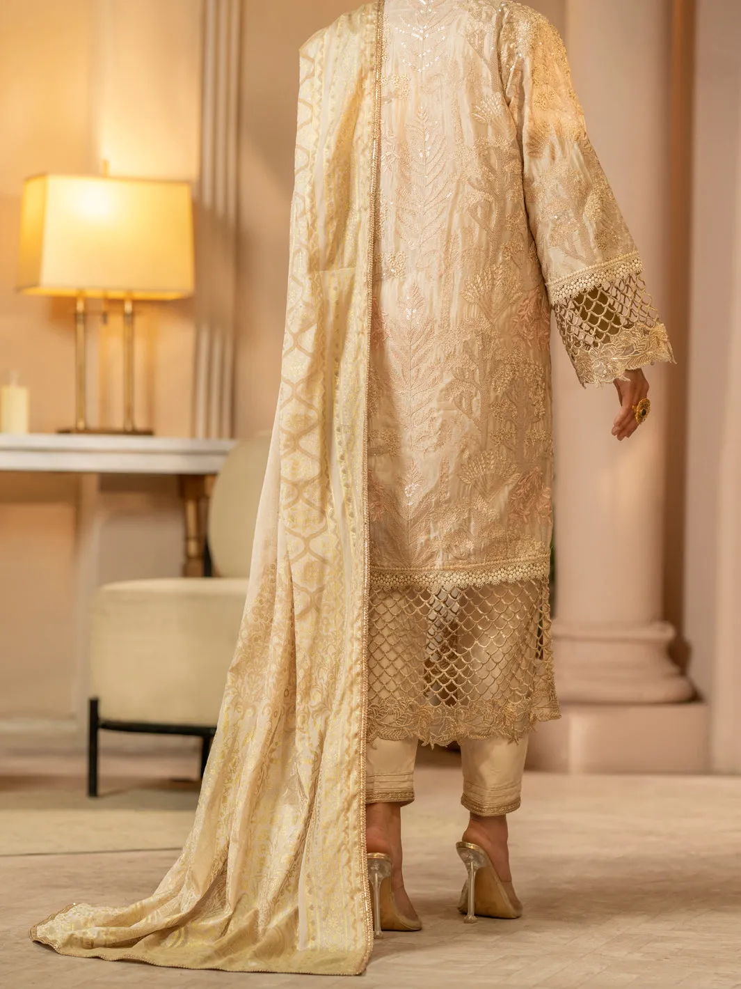 Light Brown Chiffon 3 Piece Formal Unstitched - AL-3PS-LS-UN-423