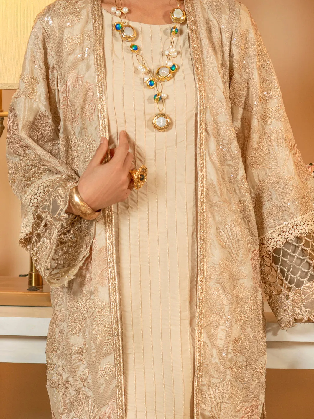 Light Brown Chiffon 3 Piece Formal Unstitched - AL-3PS-LS-UN-423